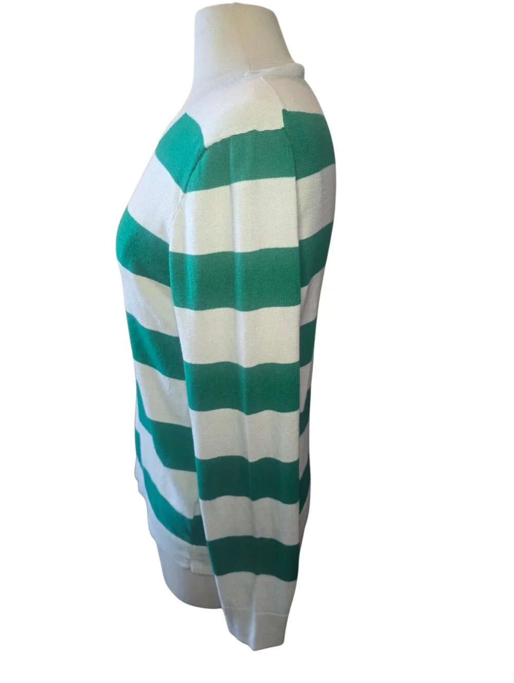 J. Crew Teddie Rugby Stripe Sweater Green White Size Large
